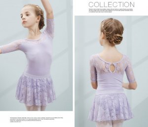3. 蕾絲短袖兒童芭蕾舞衣（裙可拆）
